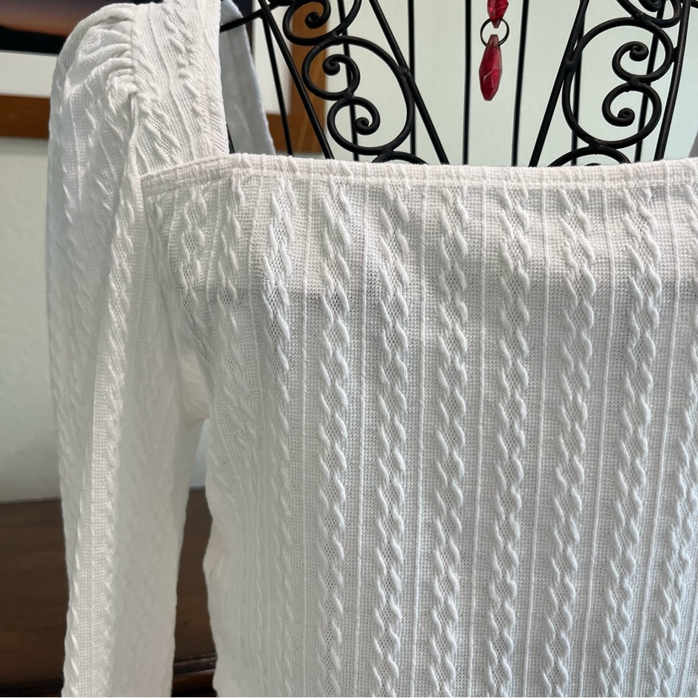 SHEIN White Puff Sleeve Smocked Crop Blouse Knit (1-116) - Picture 4 of 10